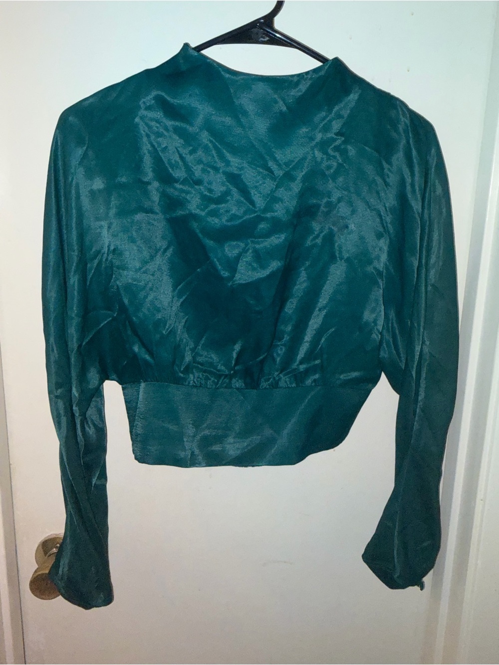 Zara Green Satin Long-Sleeve Cropped Top